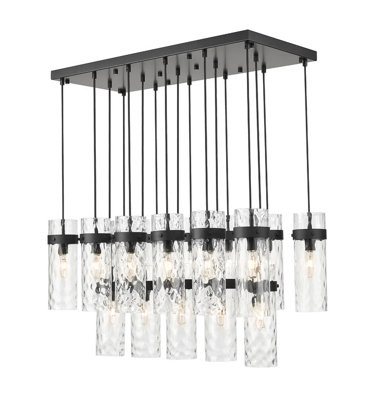 Z-Lite Fontaine 17-Lights Matte Black Steel Frame Clear Waterglass Glass Shade Linear Chandelier