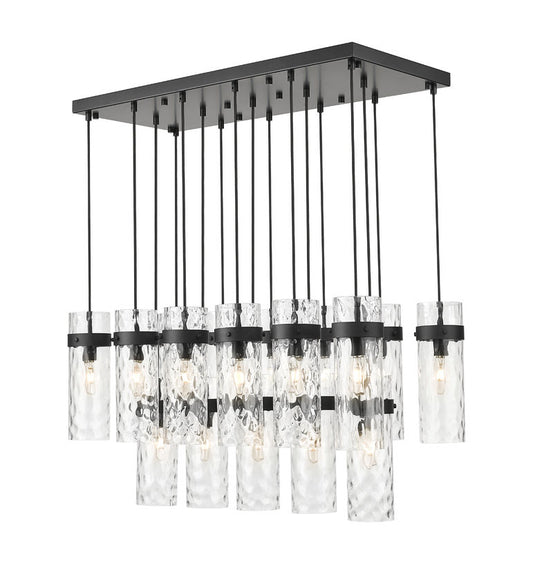 Z-Lite Fontaine 17-Lights Matte Black Steel Frame Clear Waterglass Glass Shade Linear Chandelier