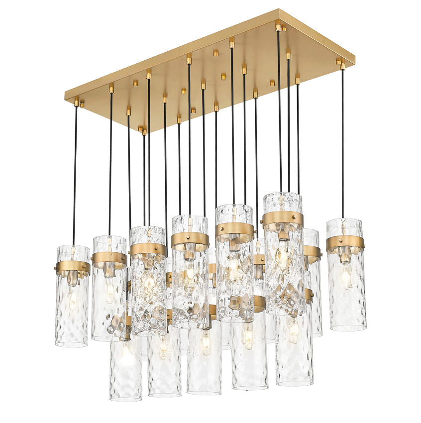 Z-Lite Fontaine 17-Lights Rubbed Brass Steel Frame Clear Waterglass Glass Shade Linear Chandelier