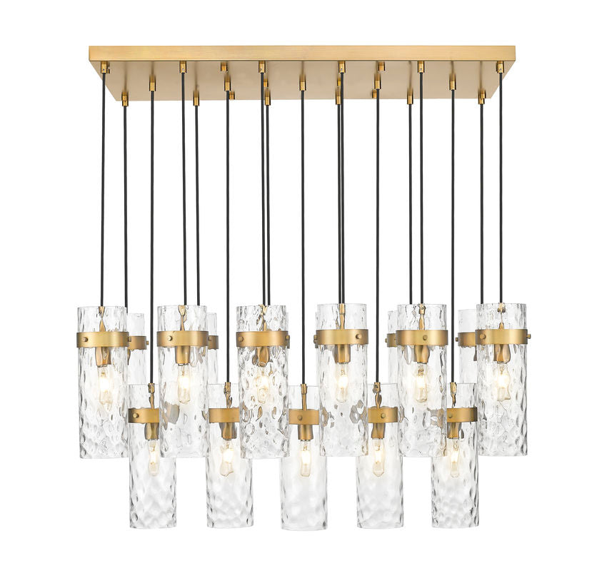 Z-Lite Fontaine 17-Lights Rubbed Brass Steel Frame Clear Waterglass Glass Shade Linear Chandelier