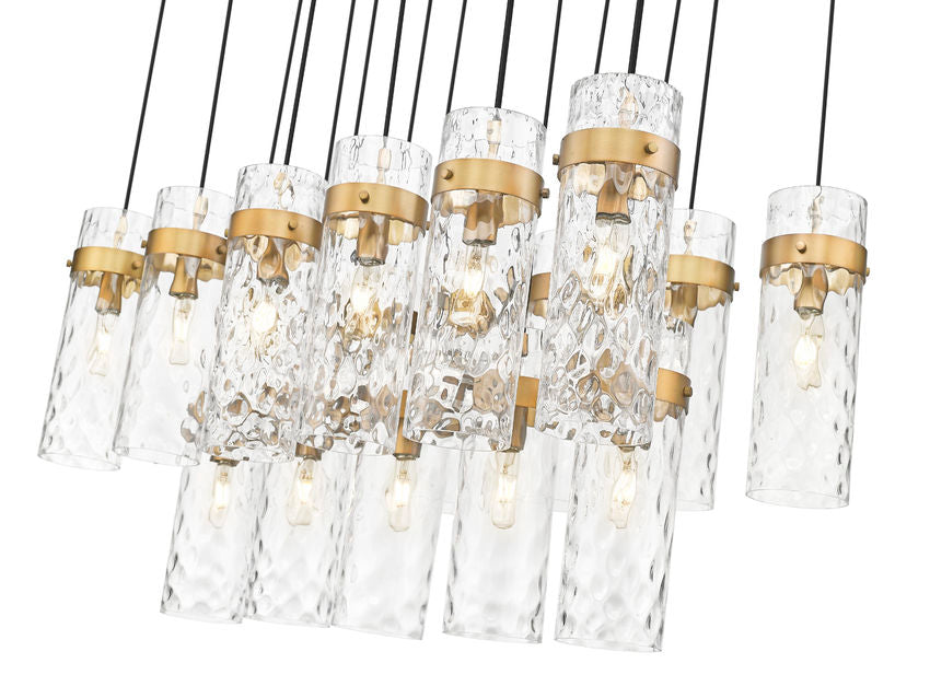 Z-Lite Fontaine 17-Lights Rubbed Brass Steel Frame Clear Waterglass Glass Shade Linear Chandelier