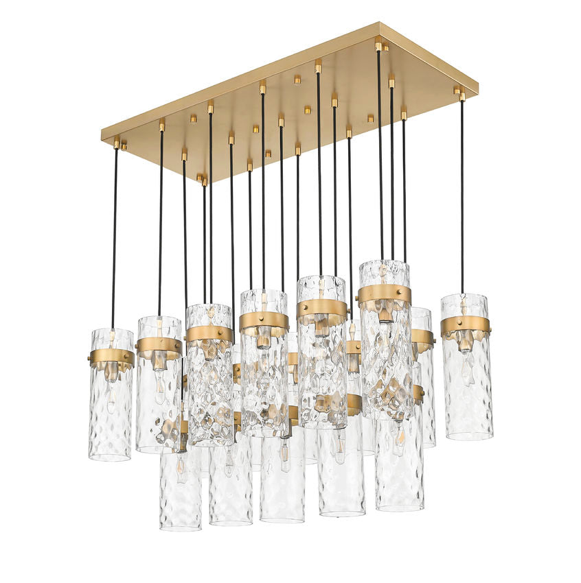 Z-Lite Fontaine 17-Lights Rubbed Brass Steel Frame Clear Waterglass Glass Shade Linear Chandelier