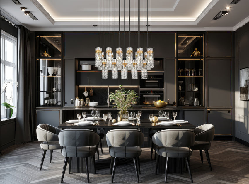 Z-Lite Fontaine 17-Lights Rubbed Brass Steel Frame Clear Waterglass Glass Shade Linear Chandelier