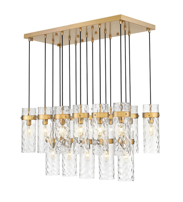 Z-Lite Fontaine 17-Lights Rubbed Brass Steel Frame Clear Waterglass Glass Shade Linear Chandelier