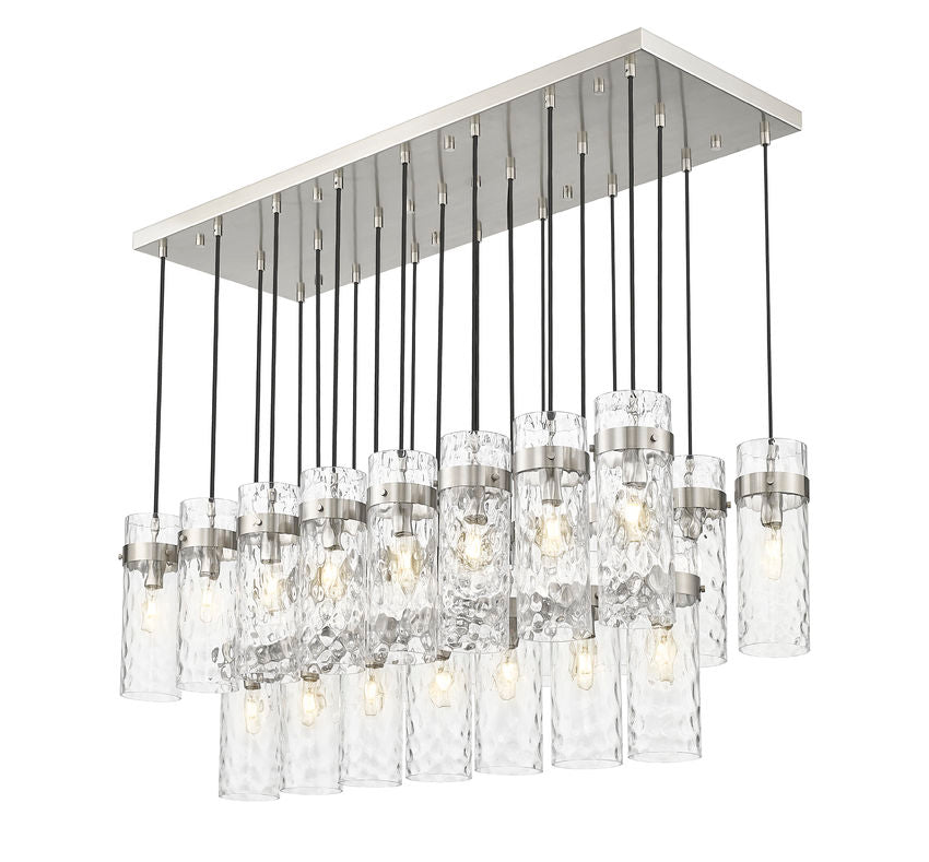Z-Lite Fontaine 20" 23-Light Brushed Nickel Steel Frame Clear Waterglass Shade Linear Chandelier