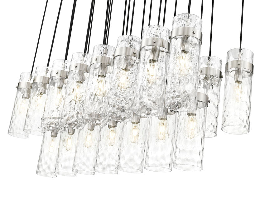 Z-Lite Fontaine 20" 23-Light Brushed Nickel Steel Frame Clear Waterglass Shade Linear Chandelier