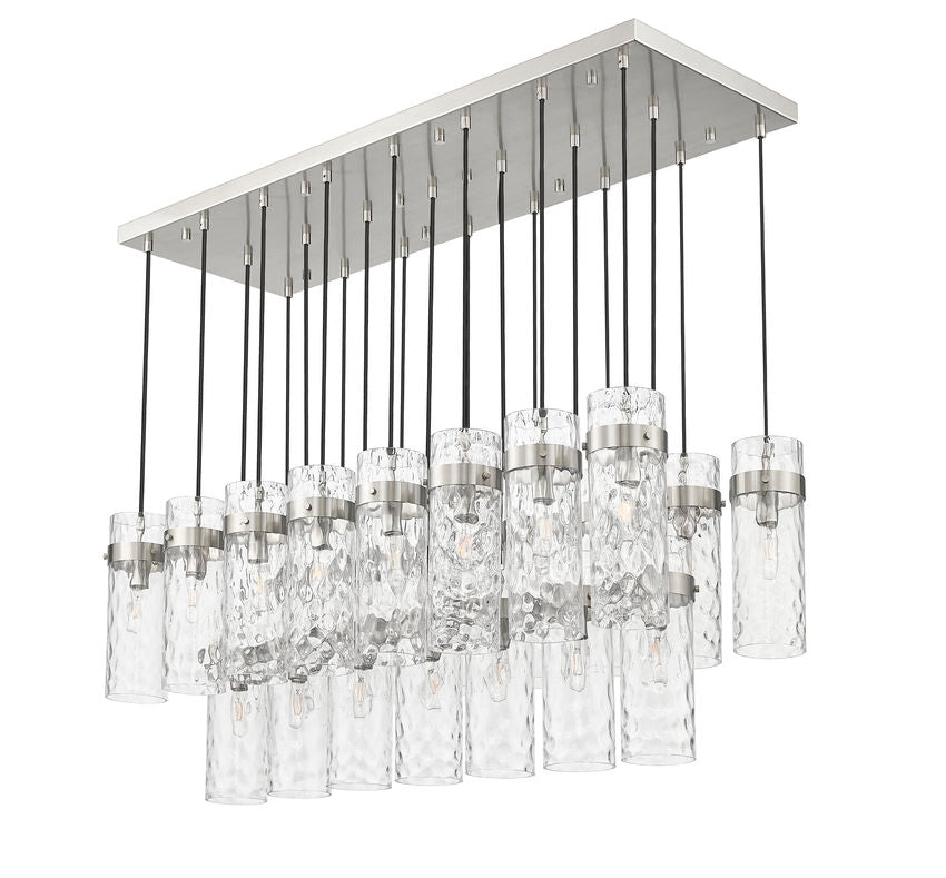 Z-Lite Fontaine 20" 23-Light Brushed Nickel Steel Frame Clear Waterglass Shade Linear Chandelier