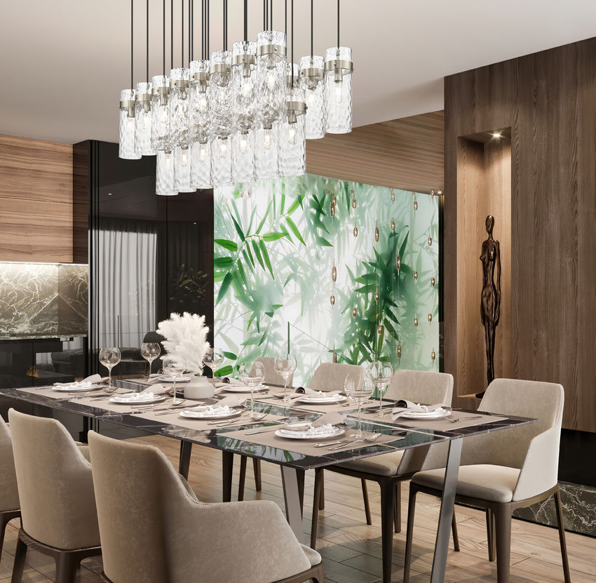 Z-Lite Fontaine 20" 23-Light Brushed Nickel Steel Frame Clear Waterglass Shade Linear Chandelier