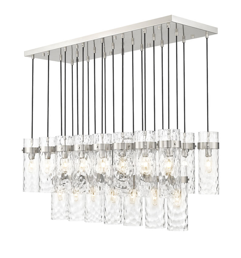 Z-Lite Fontaine 23-Lights Brushed Nickel Steel Frame Clear Waterglass Glass Shade Linear Chandelier