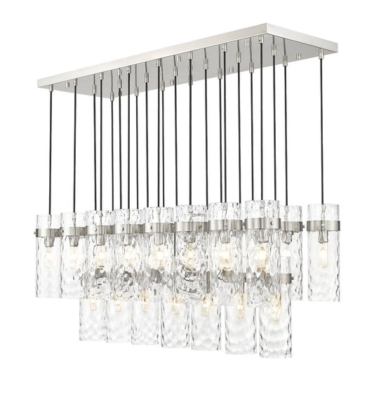 Z-Lite Fontaine 23-Lights Brushed Nickel Steel Frame Clear Waterglass Glass Shade Linear Chandelier