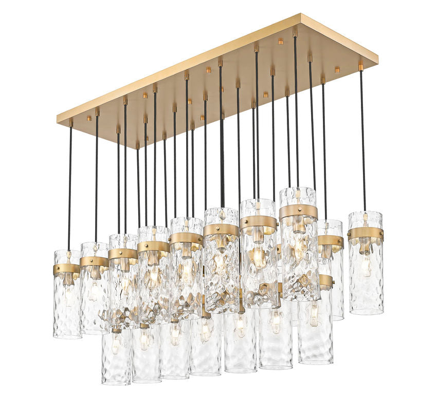 Z-Lite Fontaine 23-Lights Rubbed Brass Steel Frame Clear Waterglass Glass Shade Linear Chandelier