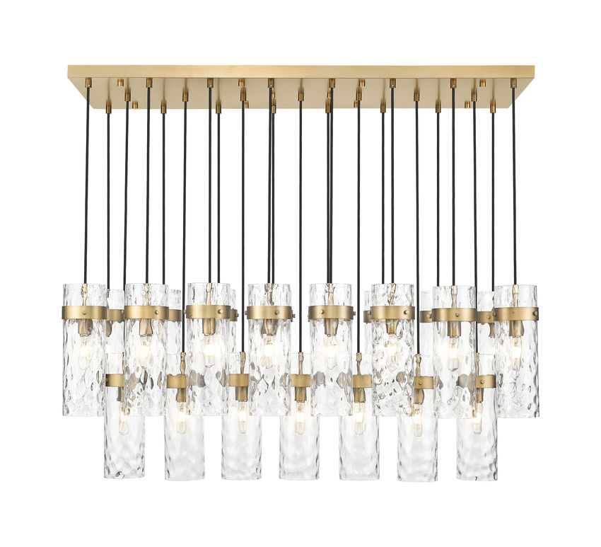 Z-Lite Fontaine 23-Lights Rubbed Brass Steel Frame Clear Waterglass Glass Shade Linear Chandelier