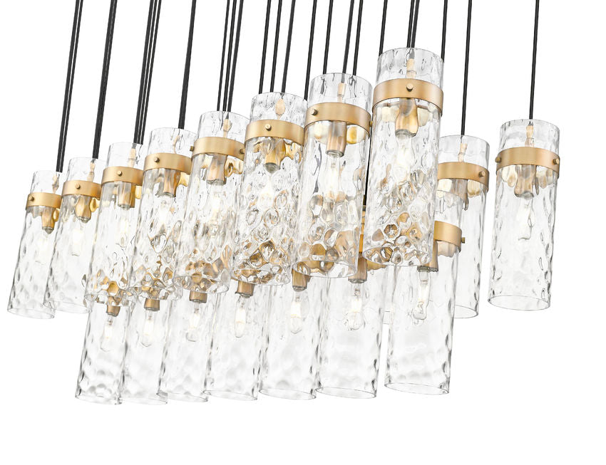 Z-Lite Fontaine 23-Lights Rubbed Brass Steel Frame Clear Waterglass Glass Shade Linear Chandelier