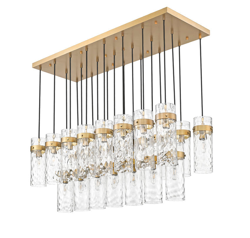 Z-Lite Fontaine 23-Lights Rubbed Brass Steel Frame Clear Waterglass Glass Shade Linear Chandelier