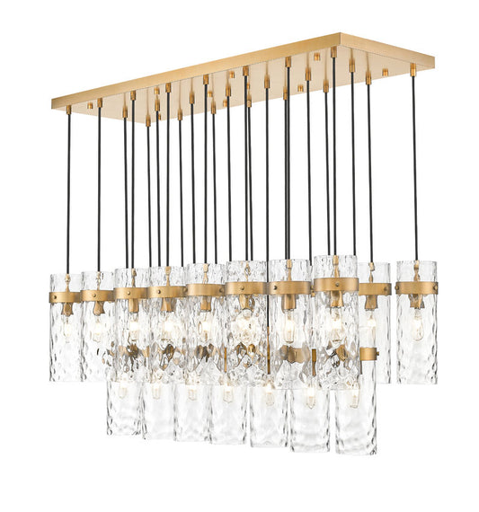 Z-Lite Fontaine 23-Lights Rubbed Brass Steel Frame Clear Waterglass Glass Shade Linear Chandelier