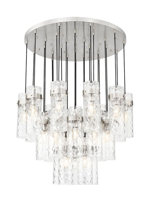 Z-Lite Fontaine 27-Lights Brushed Nickel Steel Frame Clear Waterglass Glass Shade Chandelier