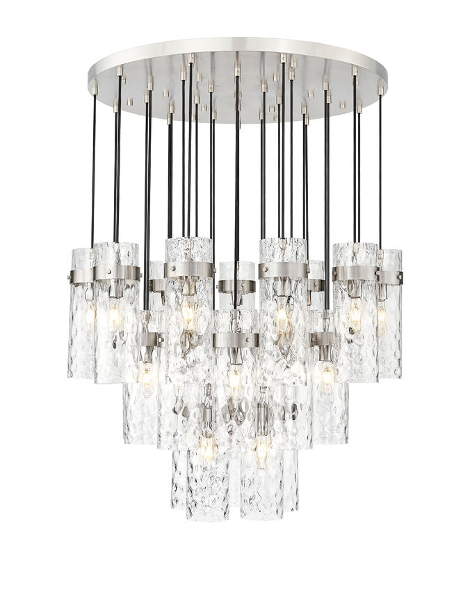 Z-Lite Fontaine 27-Lights Brushed Nickel Steel Frame Clear Waterglass Glass Shade Chandelier
