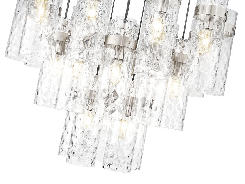 Z-Lite Fontaine 27-Lights Brushed Nickel Steel Frame Clear Waterglass Glass Shade Chandelier