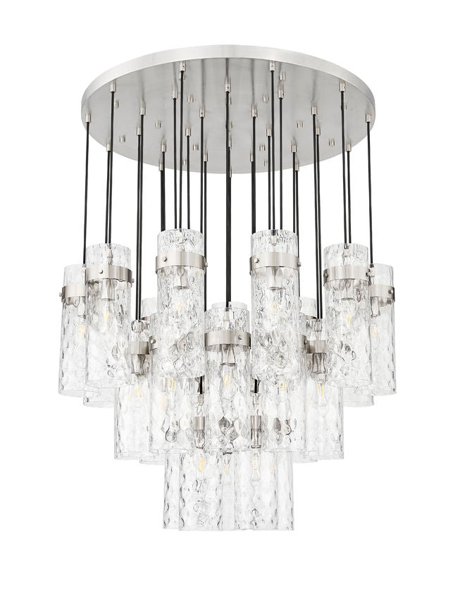 Z-Lite Fontaine 27-Lights Brushed Nickel Steel Frame Clear Waterglass Glass Shade Chandelier