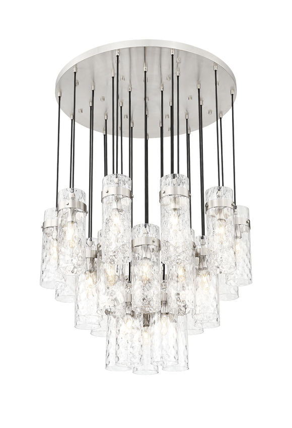 Z-Lite Fontaine 27-Lights Brushed Nickel Steel Frame Clear Waterglass Glass Shade Chandelier
