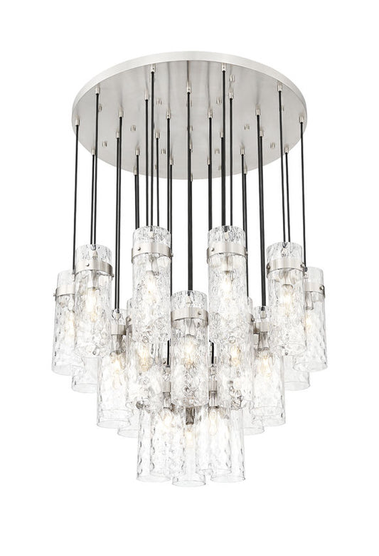 Z-Lite Fontaine 27-Lights Brushed Nickel Steel Frame Clear Waterglass Glass Shade Chandelier