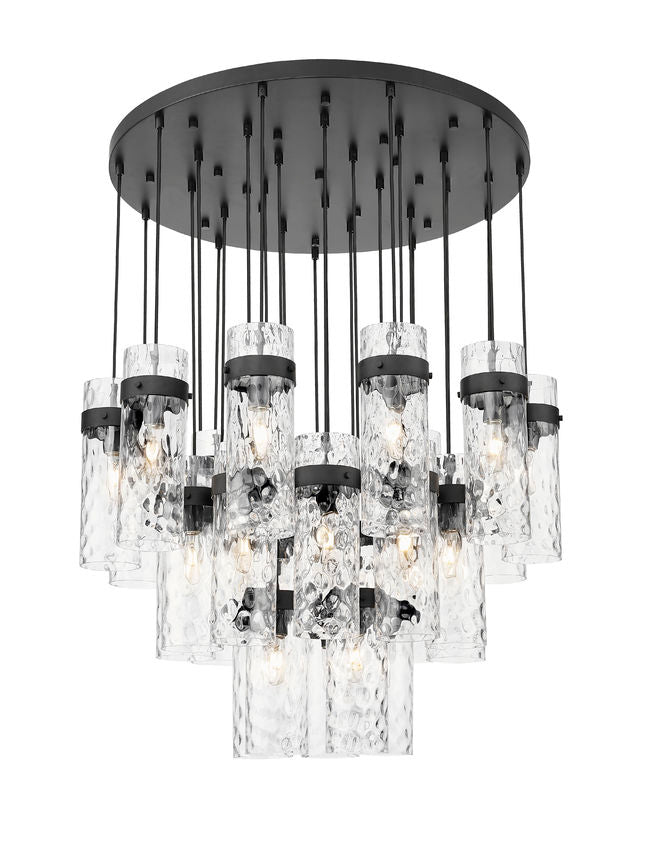 Z-Lite Fontaine 27-Lights Matte Black Steel Frame Clear Waterglass Glass Shade Chandelier