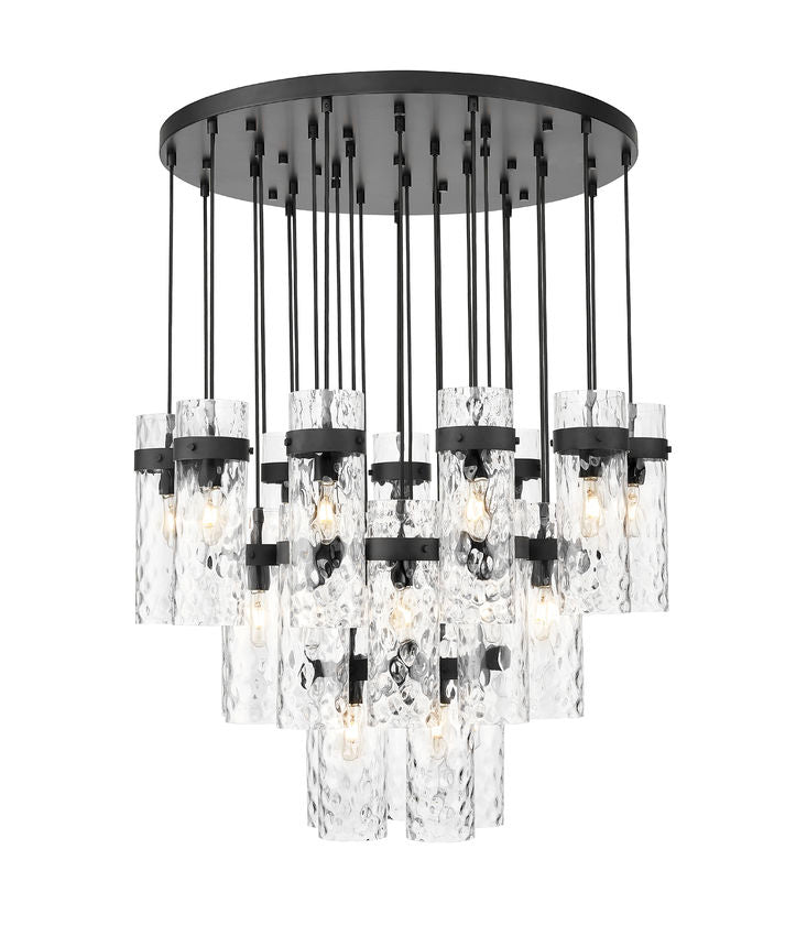 Z-Lite Fontaine 27-Lights Matte Black Steel Frame Clear Waterglass Glass Shade Chandelier