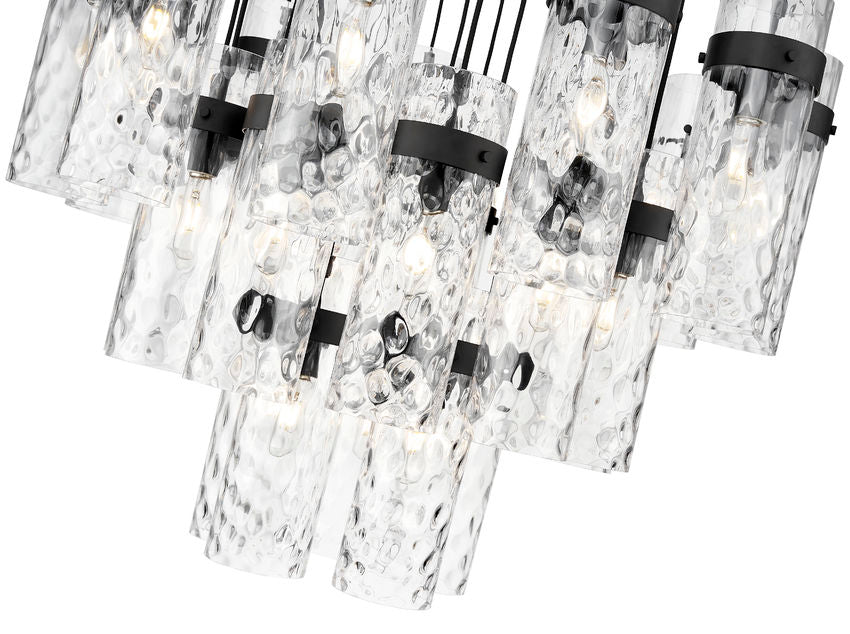 Z-Lite Fontaine 27-Lights Matte Black Steel Frame Clear Waterglass Glass Shade Chandelier