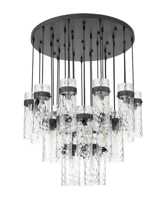 Z-Lite Fontaine 27-Lights Matte Black Steel Frame Clear Waterglass Glass Shade Chandelier