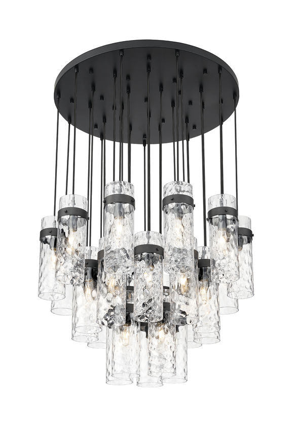 Z-Lite Fontaine 27-Lights Matte Black Steel Frame Clear Waterglass Glass Shade Chandelier