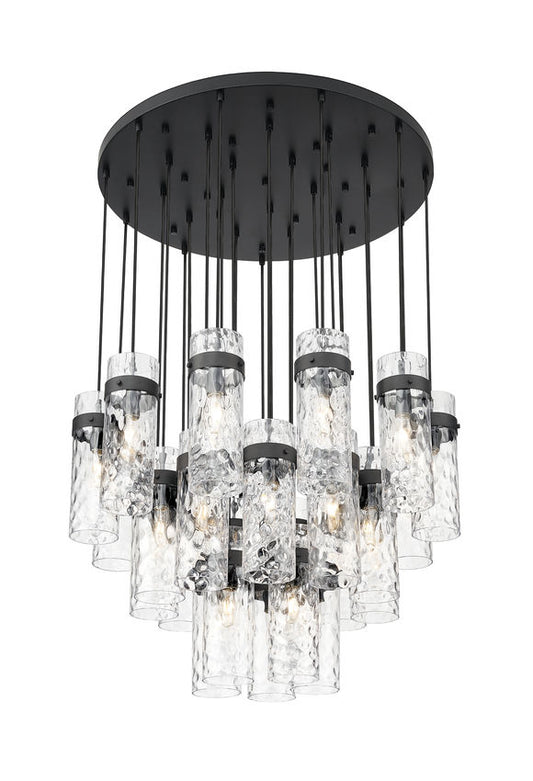 Z-Lite Fontaine 27-Lights Matte Black Steel Frame Clear Waterglass Glass Shade Chandelier