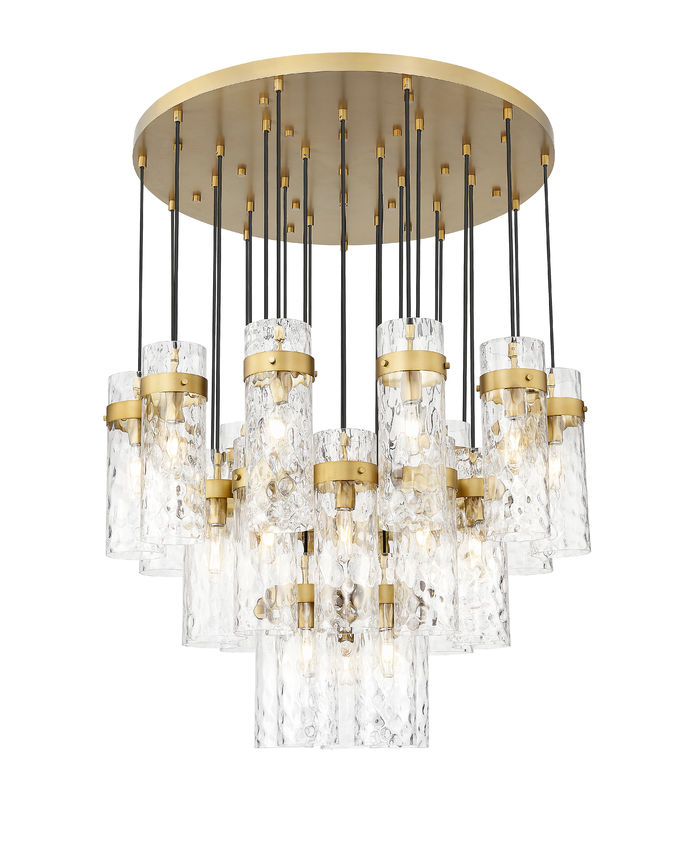 Z-Lite Fontaine 27-Lights Rubbed Brass Steel Frame Clear Waterglass Glass Shade Chandelier