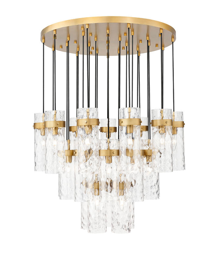 Z-Lite Fontaine 27-Lights Rubbed Brass Steel Frame Clear Waterglass Glass Shade Chandelier