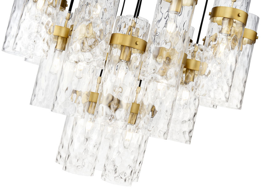 Z-Lite Fontaine 27-Lights Rubbed Brass Steel Frame Clear Waterglass Glass Shade Chandelier