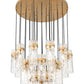 Z-Lite Fontaine 27-Lights Rubbed Brass Steel Frame Clear Waterglass Glass Shade Chandelier