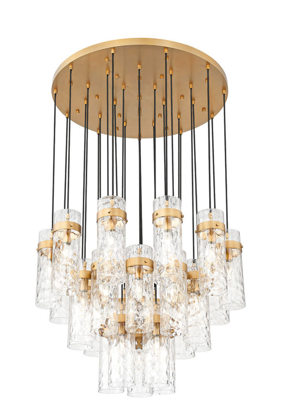 Z-Lite Fontaine 27-Lights Rubbed Brass Steel Frame Clear Waterglass Glass Shade Chandelier