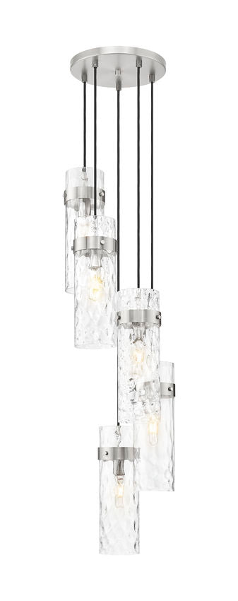 Z-Lite Fontaine 5-Lights Brushed Nickel Steel Frame Clear Waterglass Glass Shade Chandelier