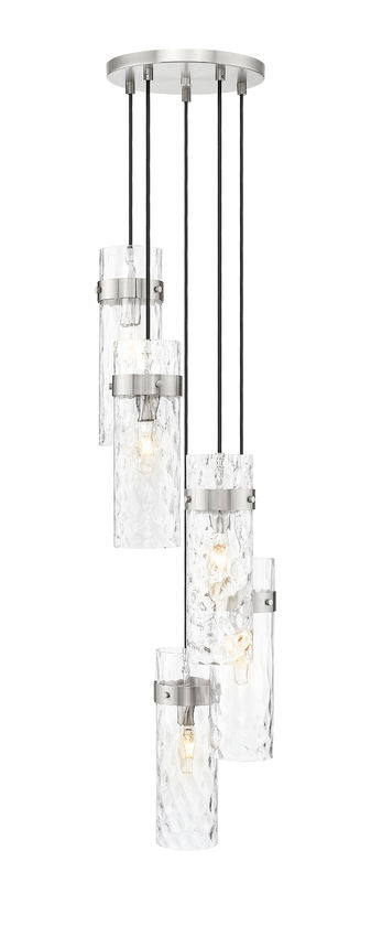 Z-Lite Fontaine 5-Lights Brushed Nickel Steel Frame Clear Waterglass Glass Shade Chandelier