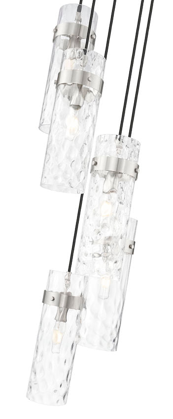 Z-Lite Fontaine 5-Lights Brushed Nickel Steel Frame Clear Waterglass Glass Shade Chandelier