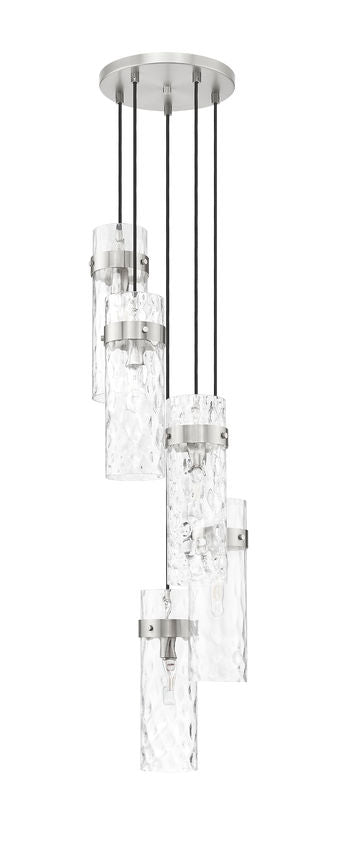 Z-Lite Fontaine 5-Lights Brushed Nickel Steel Frame Clear Waterglass Glass Shade Chandelier