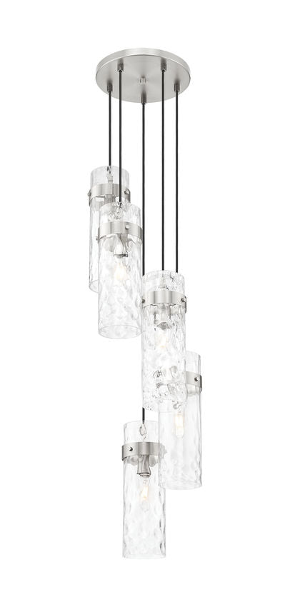 Z-Lite Fontaine 5-Lights Brushed Nickel Steel Frame Clear Waterglass Glass Shade Chandelier