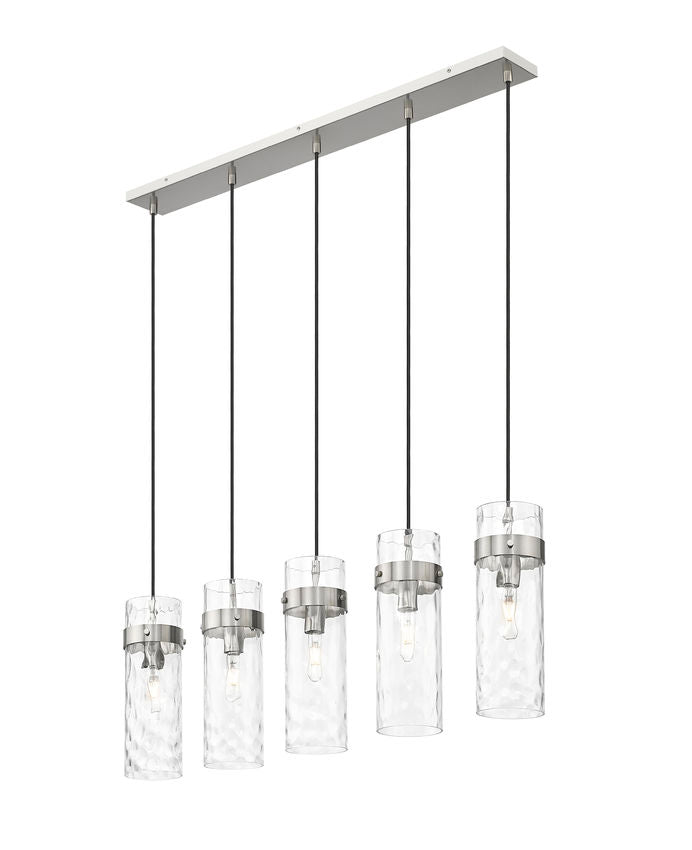 Z-Lite Fontaine 5-Lights Brushed Nickel Steel Frame Clear Waterglass Glass Shade Linear Chandelier