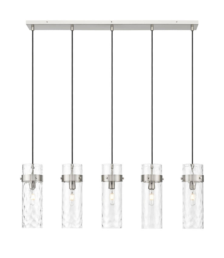 Z-Lite Fontaine 5-Lights Brushed Nickel Steel Frame Clear Waterglass Glass Shade Linear Chandelier