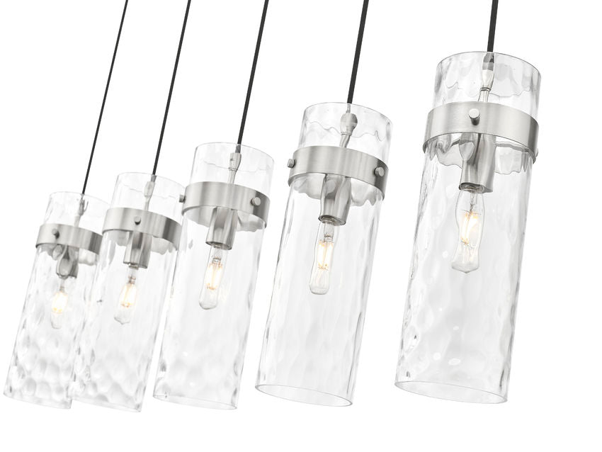 Z-Lite Fontaine 5-Lights Brushed Nickel Steel Frame Clear Waterglass Glass Shade Linear Chandelier