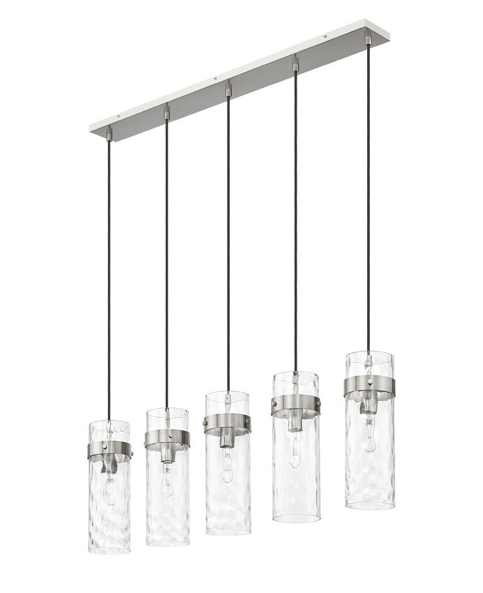 Z-Lite Fontaine 5-Lights Brushed Nickel Steel Frame Clear Waterglass Glass Shade Linear Chandelier