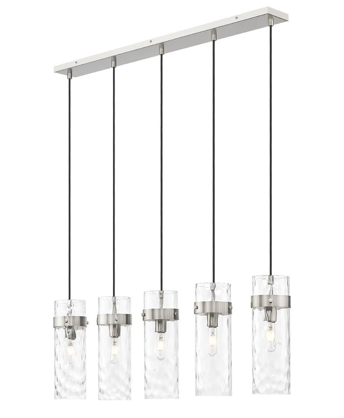 Z-Lite Fontaine 5-Lights Brushed Nickel Steel Frame Clear Waterglass Glass Shade Linear Chandelier