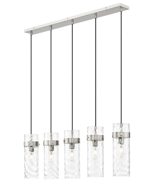Z-Lite Fontaine 5-Lights Brushed Nickel Steel Frame Clear Waterglass Glass Shade Linear Chandelier