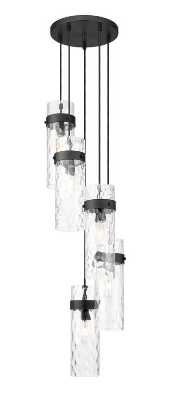 Z-Lite Fontaine 5-Lights Matte Black Steel Frame Clear Waterglass Glass Shade Chandelier