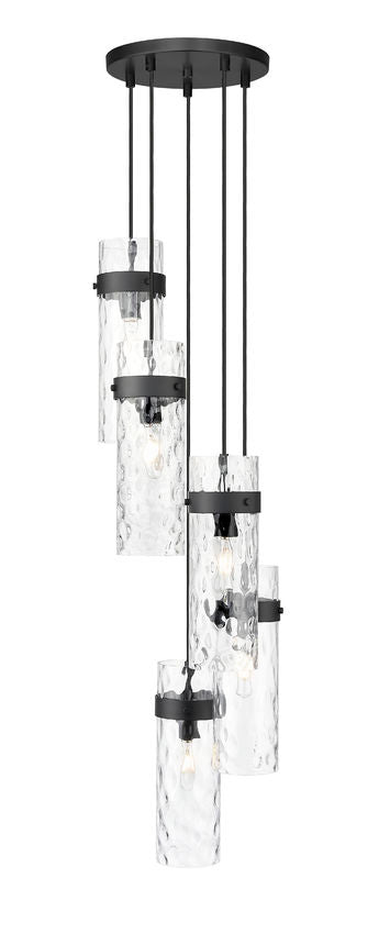 Z-Lite Fontaine 5-Lights Matte Black Steel Frame Clear Waterglass Glass Shade Chandelier