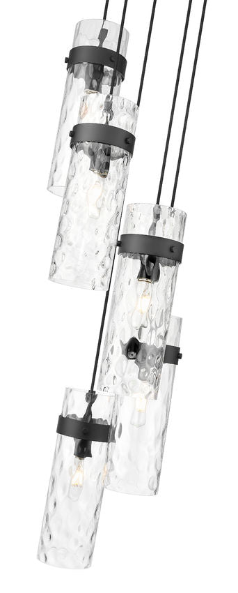 Z-Lite Fontaine 5-Lights Matte Black Steel Frame Clear Waterglass Glass Shade Chandelier